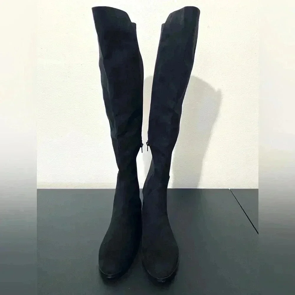 New J. Crew Over the Knee Boots Black Suede Size 9.5